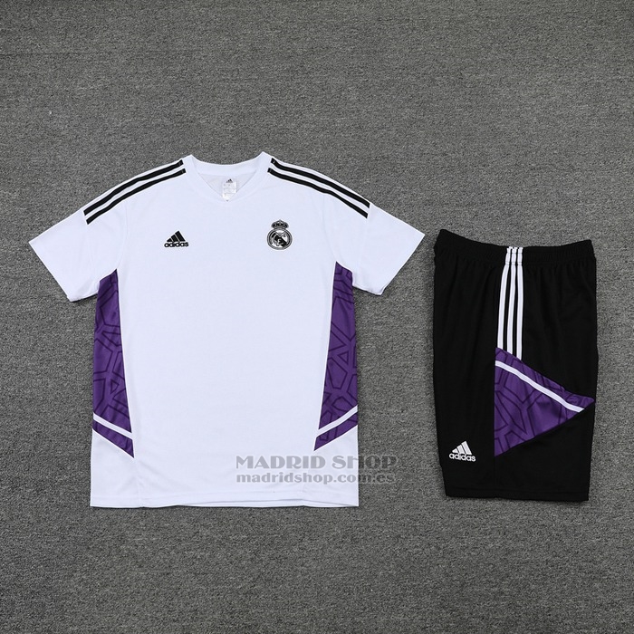 Chandal del Real Madrid Manga Corta 2022-2023 Blanco y Purpura - Pantalon Corto